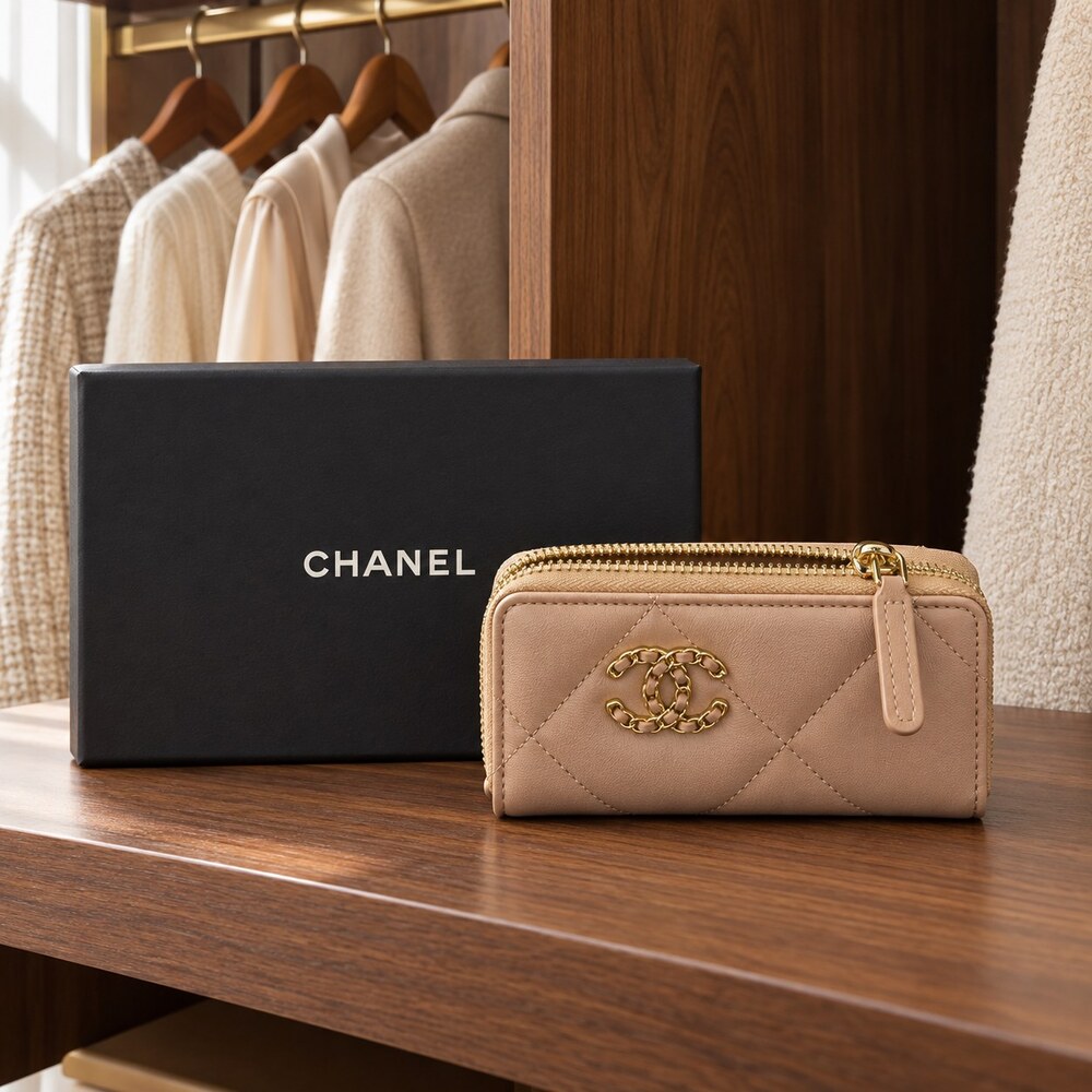 Chanel 19 Beige Lambskin Long Zip Wallet - Picture 6 of 6